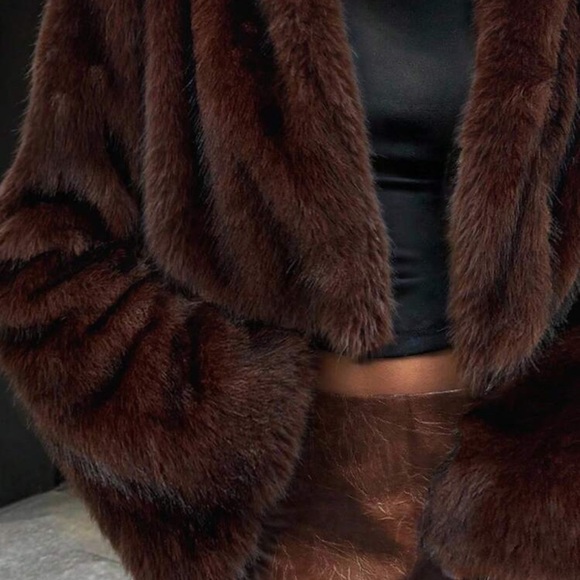 Luxury faux fur coat vintage style oversized jacket dark brown chocolate brown - Picture 4 of 5